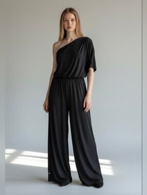 BISOU BISOU! SUPER ELEGANT ONE SHOULDER, DRAPED, MAXI ONESIE, JUMPSUIT! SZ 4